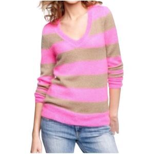 J.Crew Pink Tan Stripe Colorblock Mohair Blend Sweater